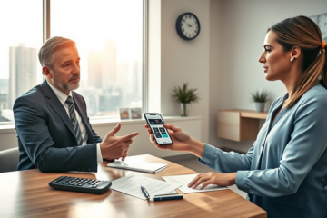Cliente donna e consulente bancario in ufficio moderno durante richiesta urgente di prestito personale Banca IFIS